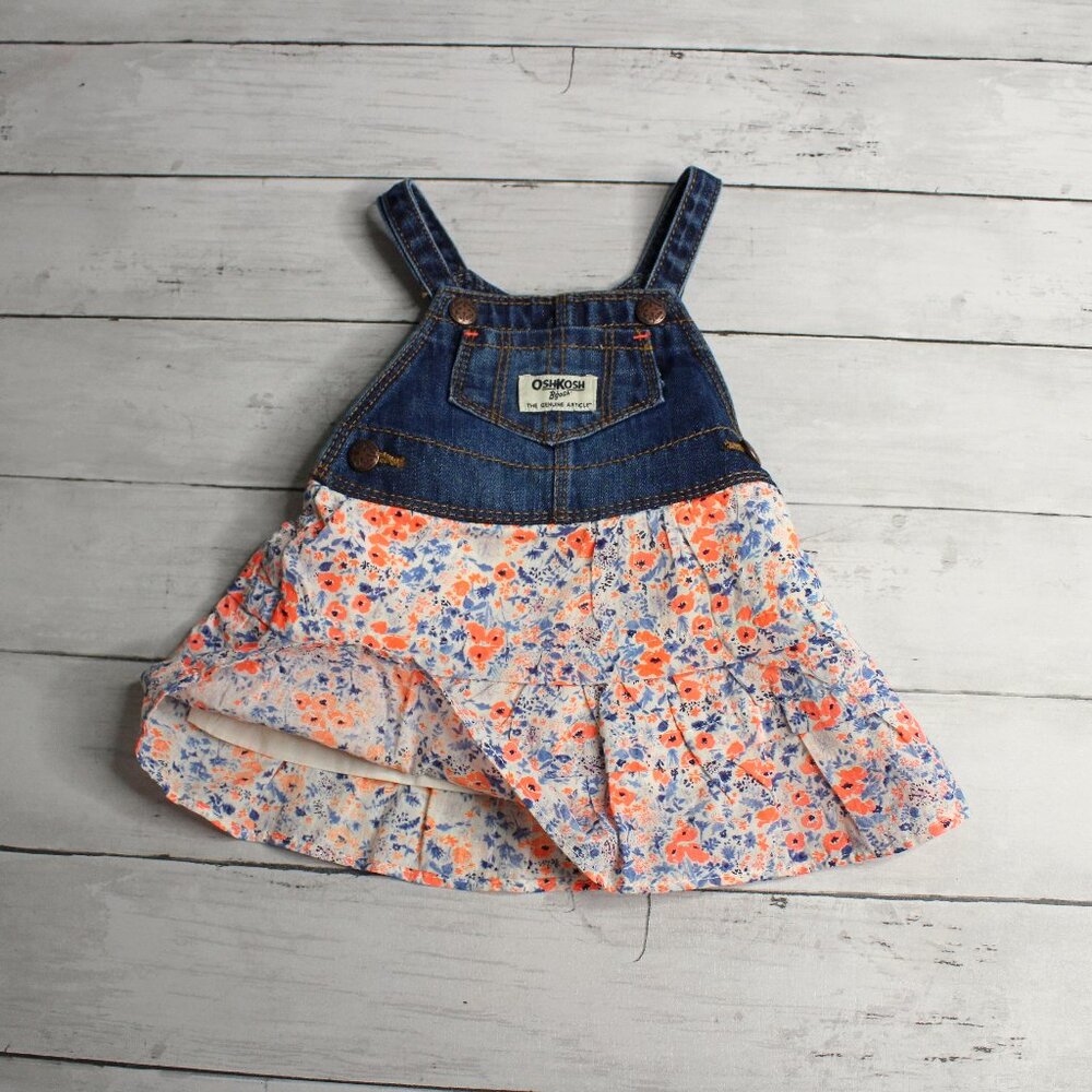 Oshkosh Baby Girl's Denim Blue Jean Bib Overall Dress Size 6 Months